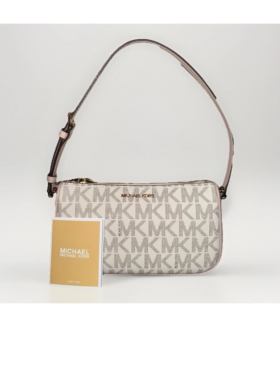 Michael Kors Handbags - Michael Kors Jet Set Vanilla Soft Pink MK Logo MD Pouchette Shoulder Purse New